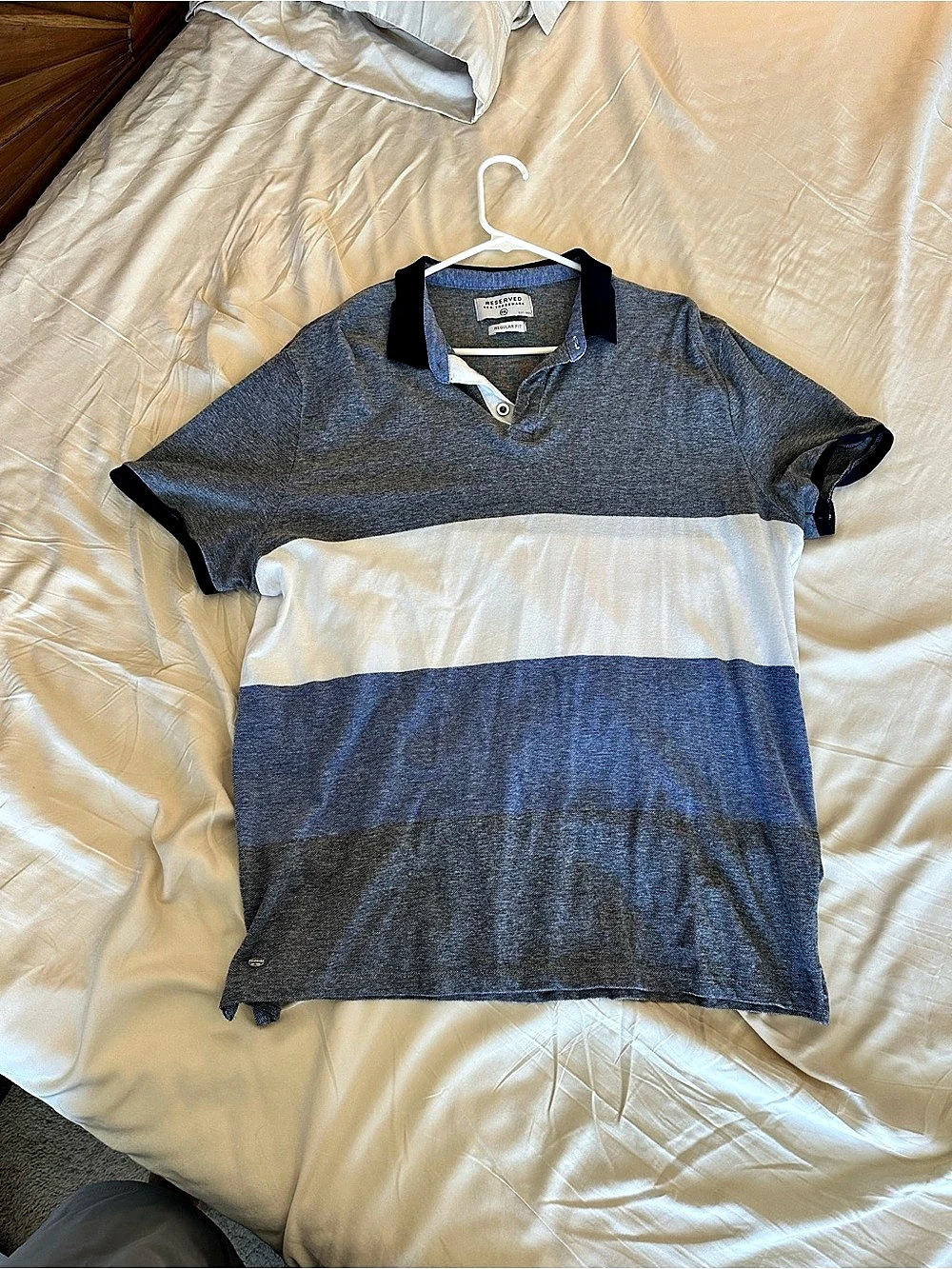 Reserved Color Block Polo Shirt in Blue & White